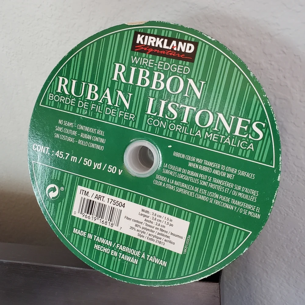 Kirkland New Spool Ribbon Tan Brown Wired Ribbon, 50 Yard Spool Premium Costco